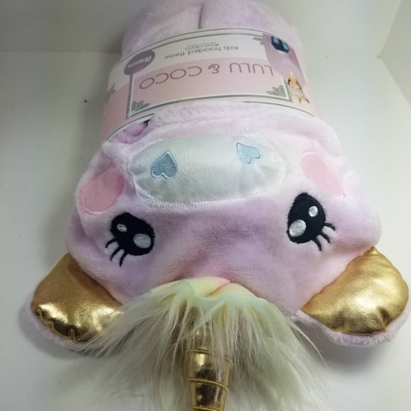 Lulu and Coco Unicorn Soft Plush Kids Hooded throw 40" x 50" Robe Hood Blanket - Picture 5 of 8